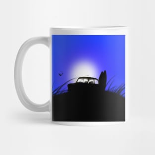 Classic Mini Sunset Surfboard Blue Mug